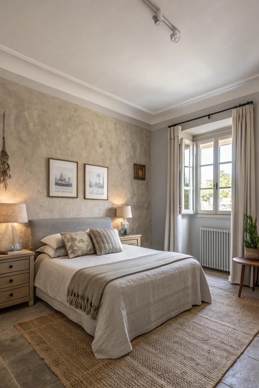 This serene bedroom showcases how a neutral palette can create a relaxing environment.