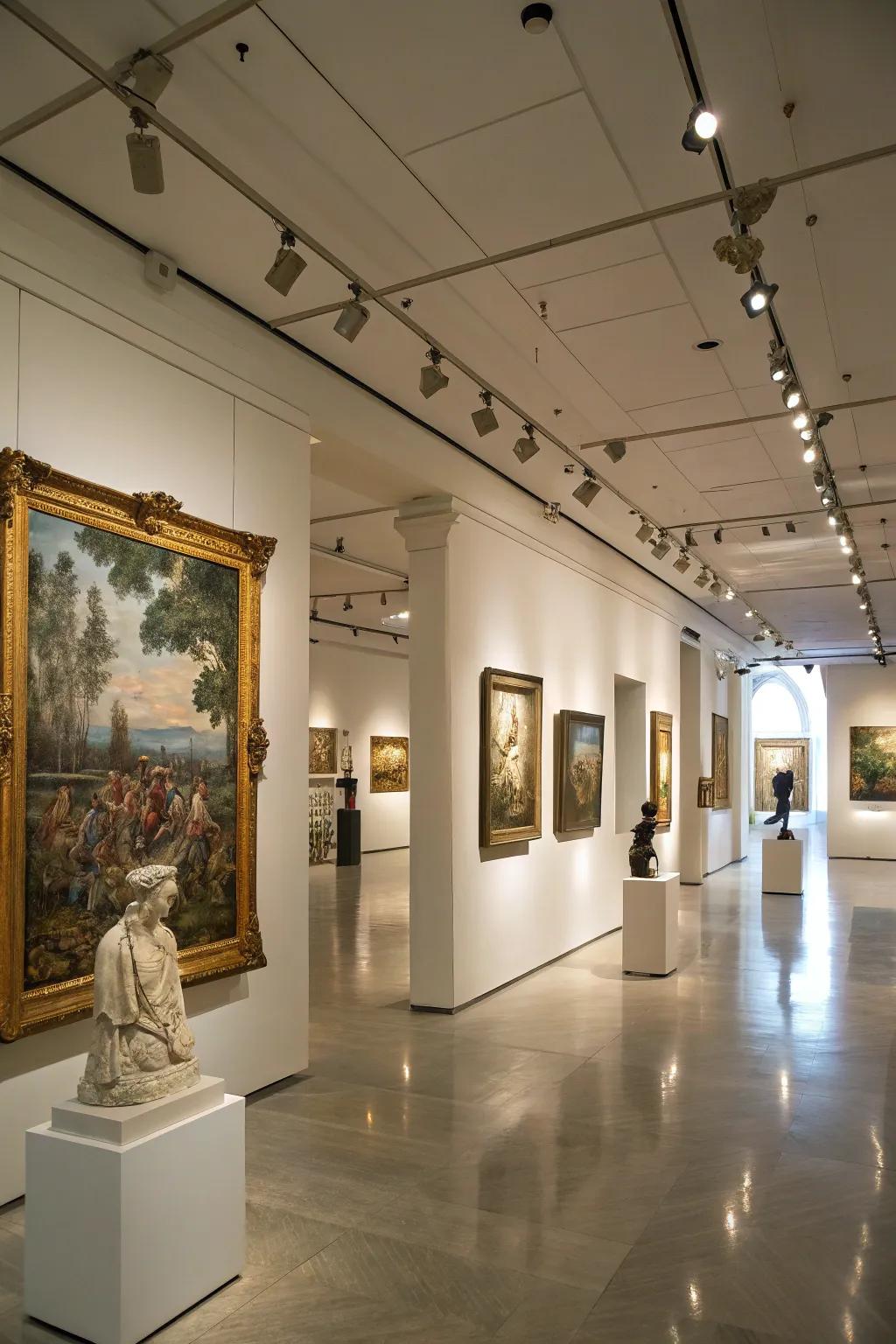 Track lighting providing a chic and focused art display