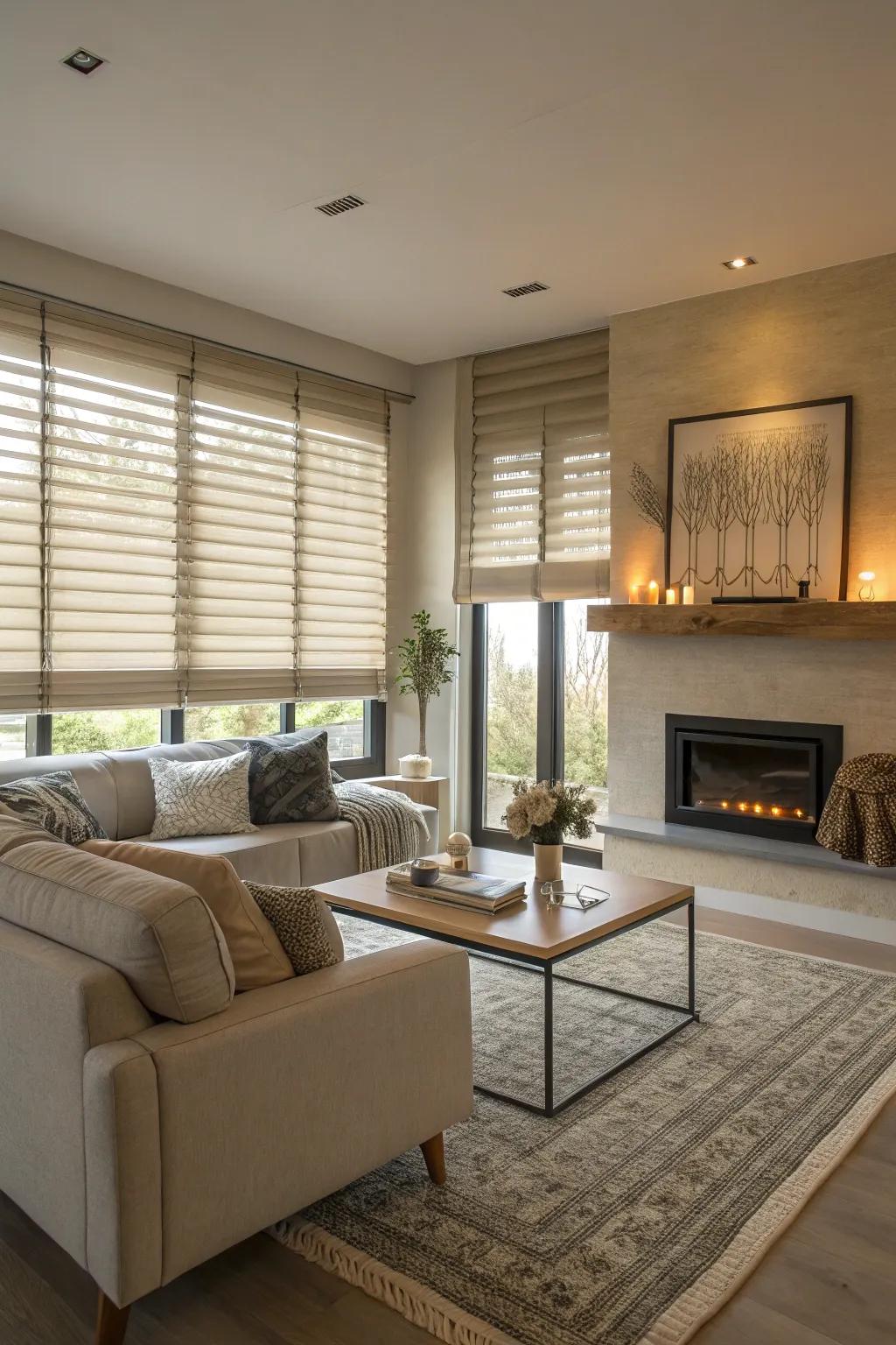 Neutral blinds that integrate smoothly with various interior styles.