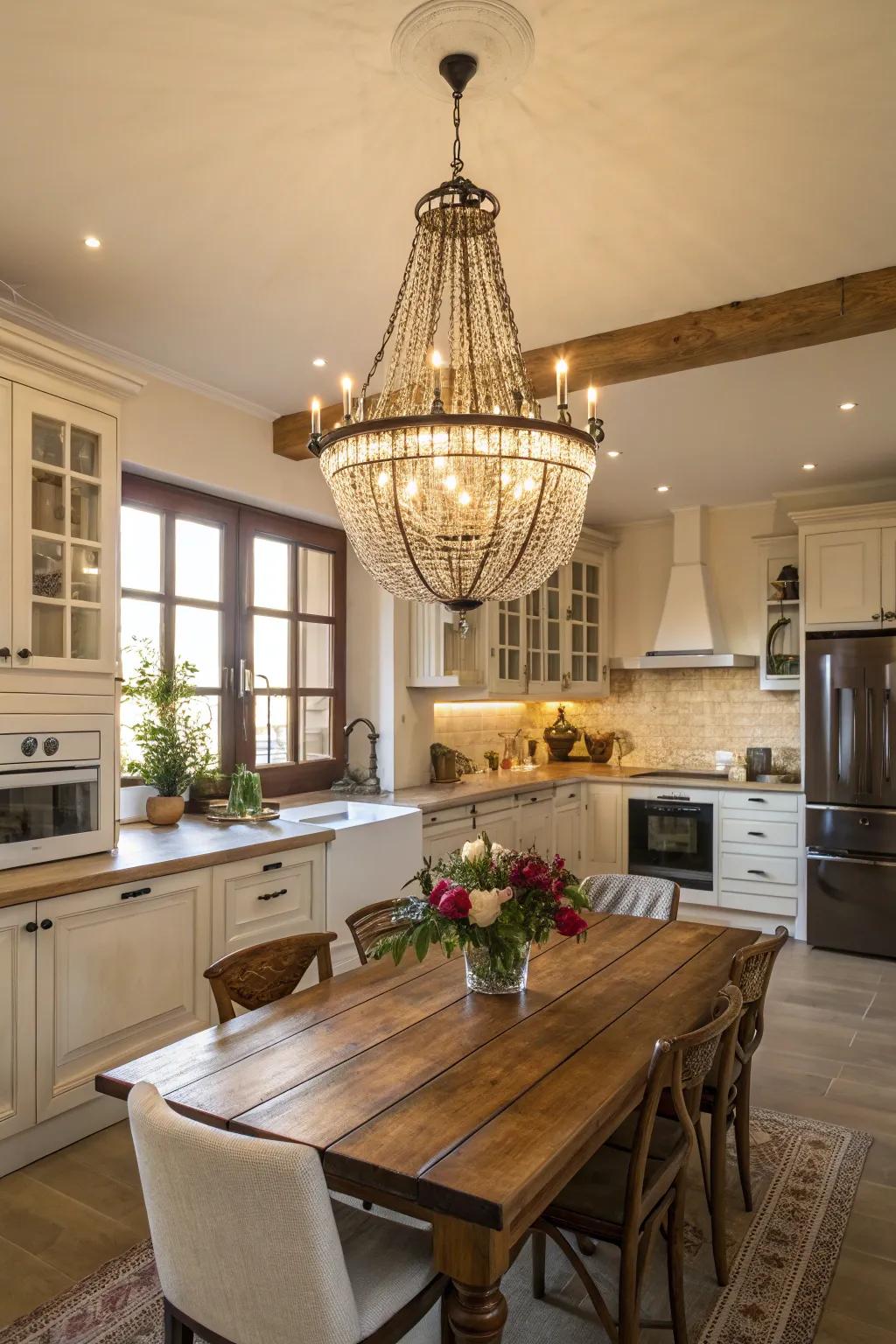 Enhance your dining space with a beautiful chandelier.