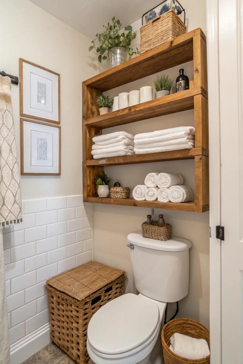 Unobstructed shelving ensures necessities are within reach and brings a dash of coziness.