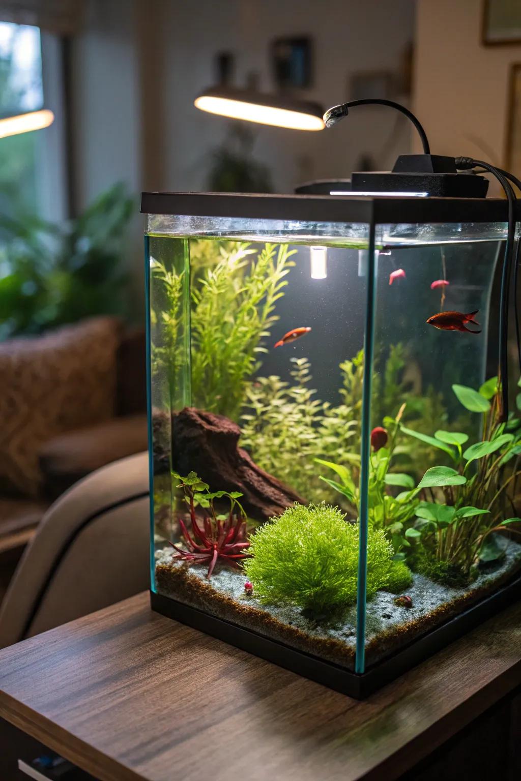 Construct an exuberant environment using actual plants for your betta.