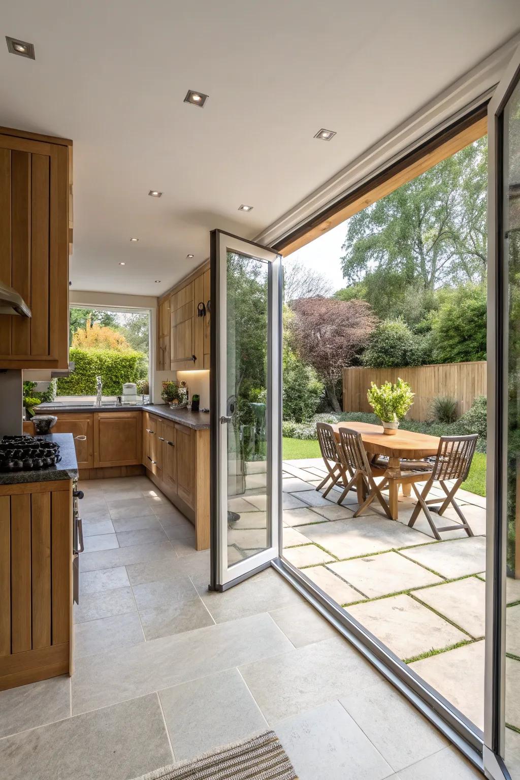 Seamlessly blend your indoor kitchen area with an outdoor patio space.