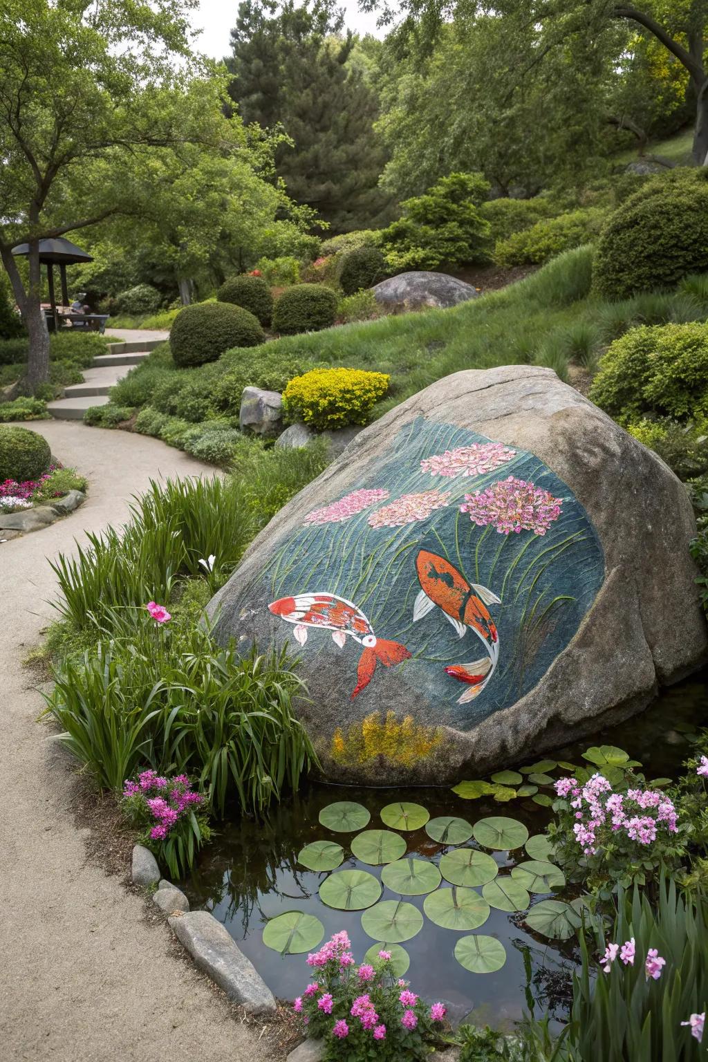 Infuse tranquility into your garden with rocks painted with koi fish.