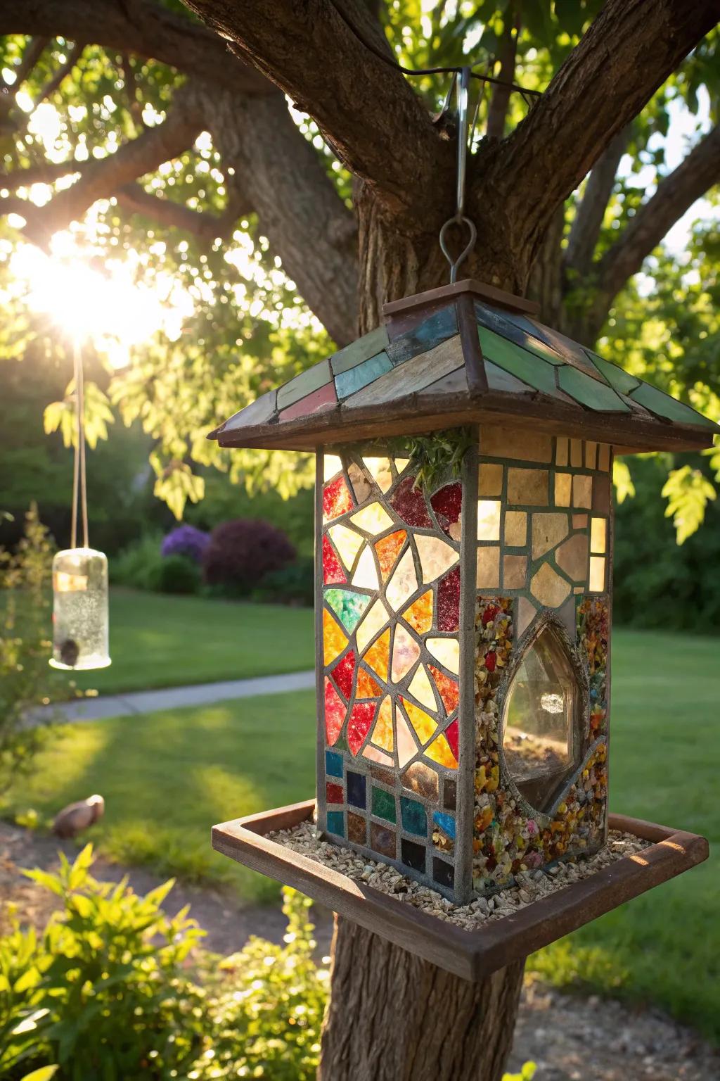 A stunning mosaic feeder, ideal for bringing an artistic element to your garden.