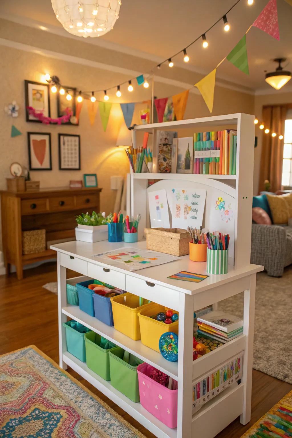 A welcoming craft station stocked with supplies for imaginative creations.