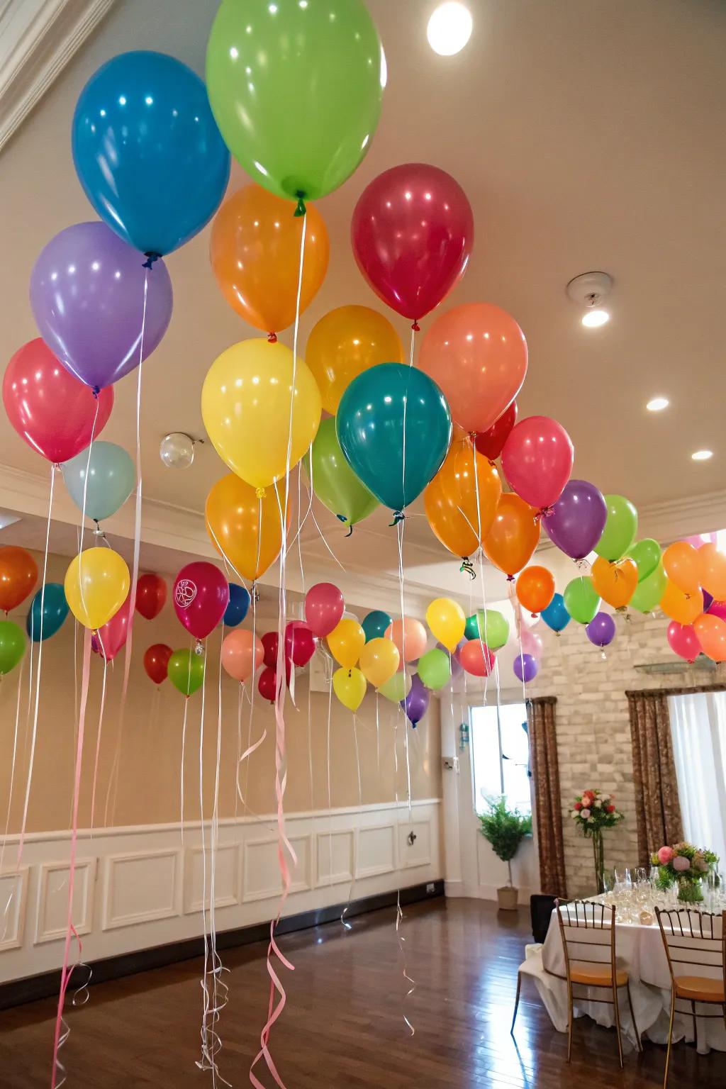 Design a magical setting with an array of floating balloons.