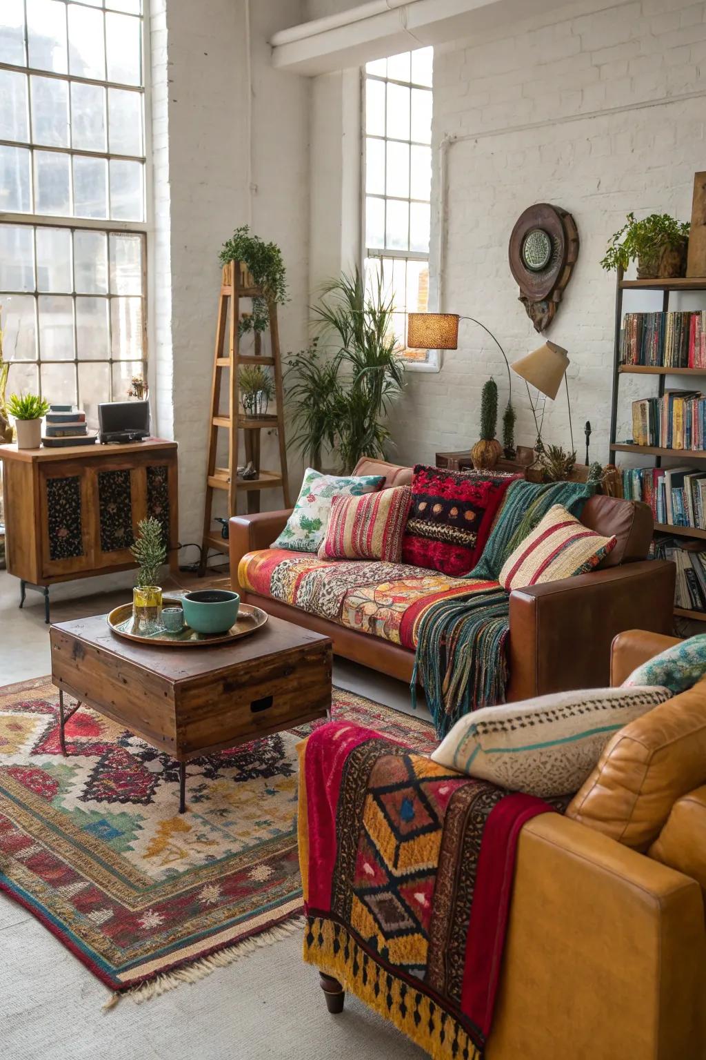 Carefully chosen furniture transforms your loft into an inviting bohemian retreat.