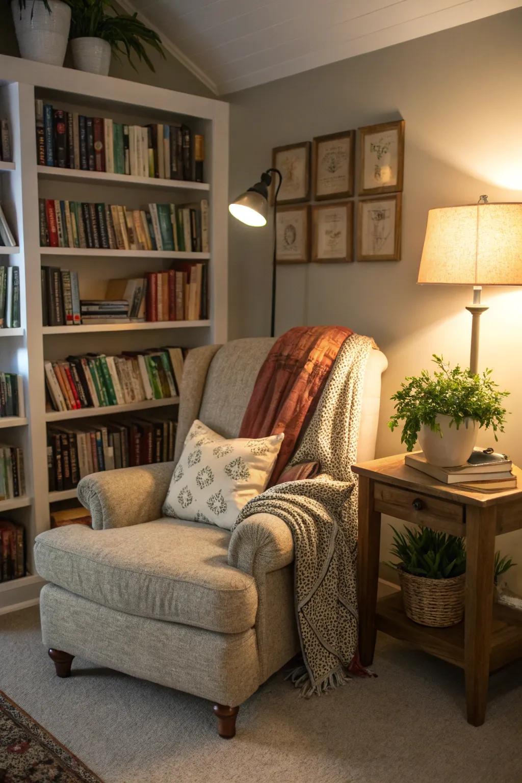 Make a reading escape in your bonus room with soft seating and neatly arranged bookshelves.