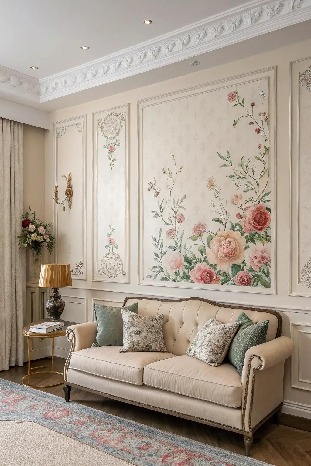 Gentle floral borders bring a timeless and romantic ambiance to any space.