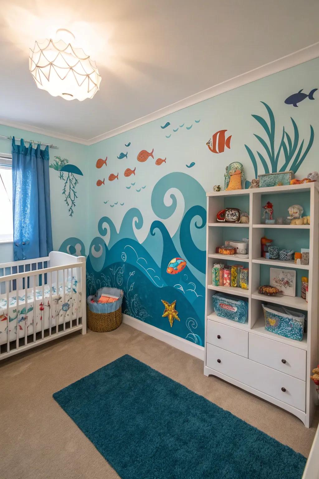 Immerse yourself in a calming nursery with an under the sea theme.