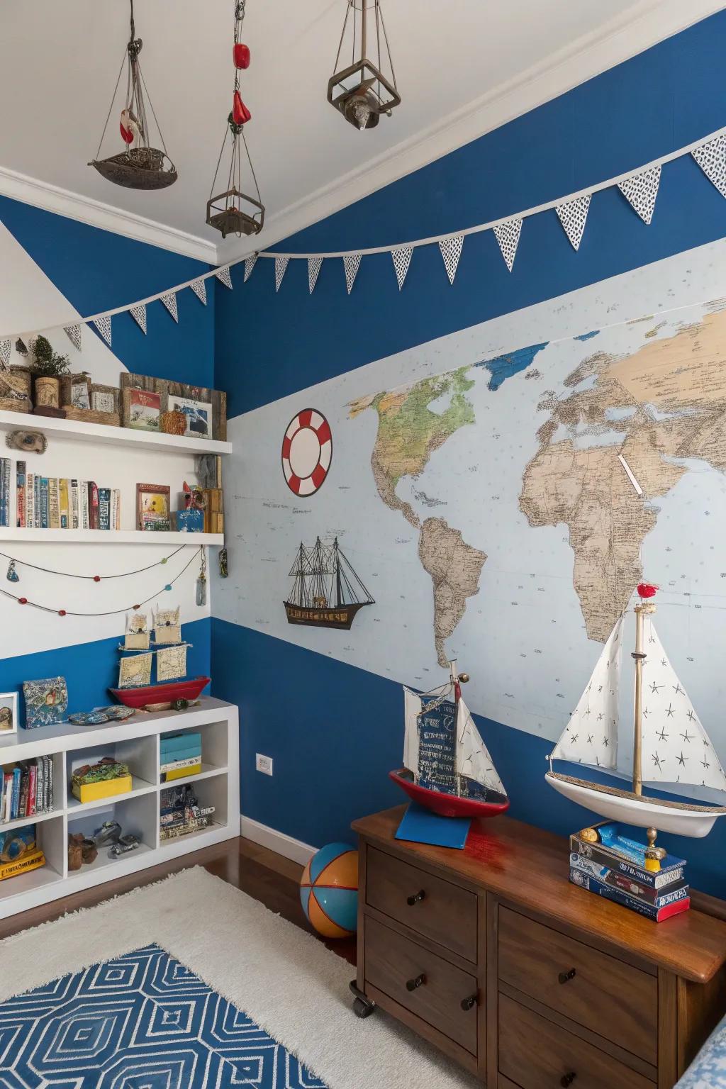 Achieve a coastal atmosphere using striking blues and whites.