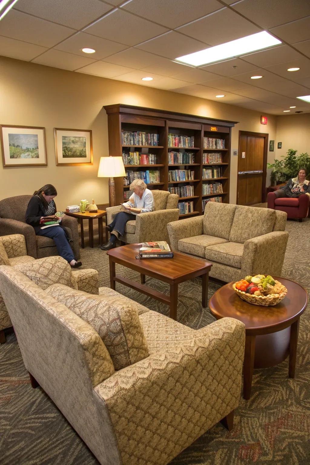 Comfortable seating arrangements foster a warm, inviting ambiance.