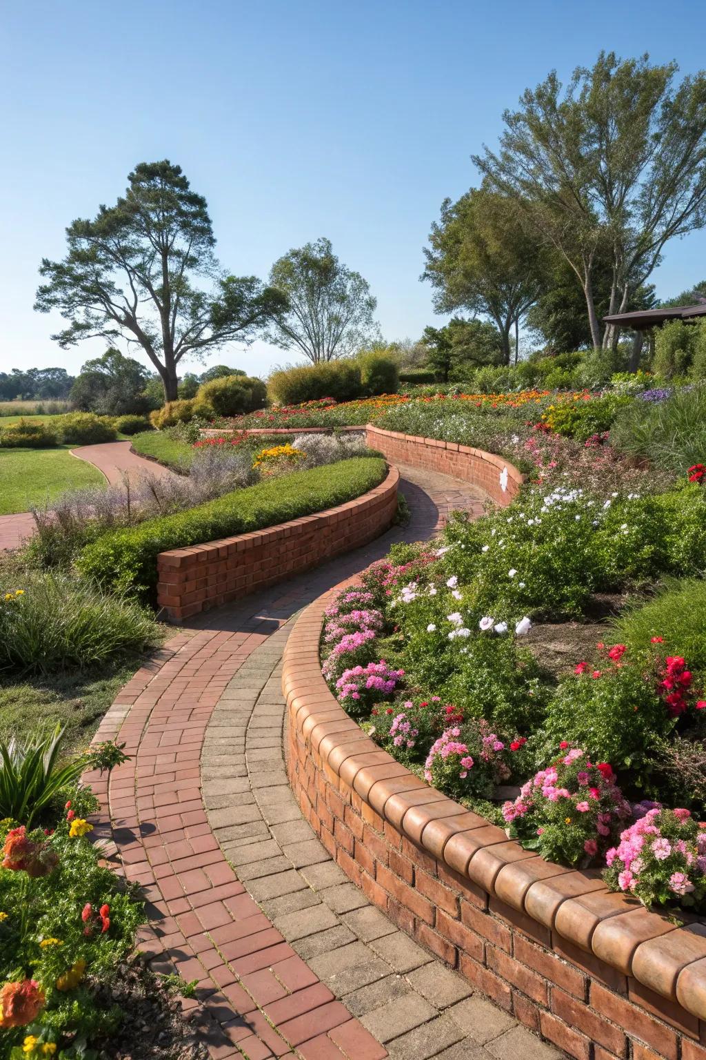 Curved brick borders bring elegance and flow to any garden.