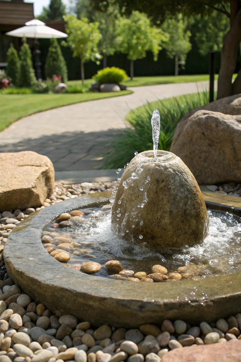 This natural stone fountain introduces sophistication and a hint of countryside appeal to any garden setting.