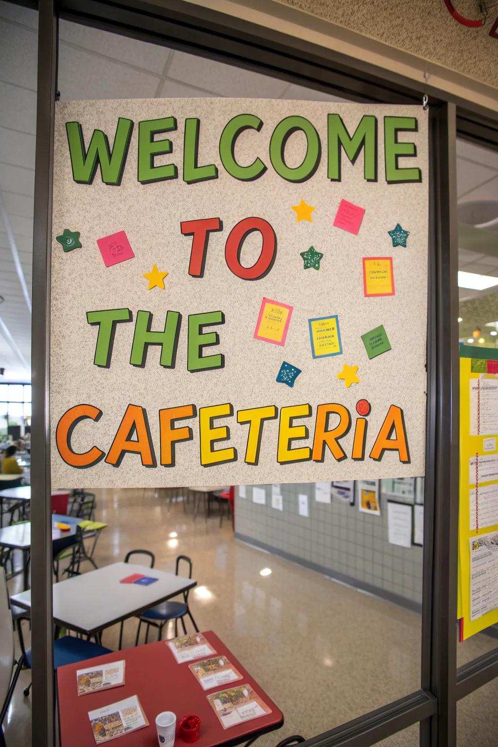 A welcoming bulletin board with a cheerful message to greet students.
