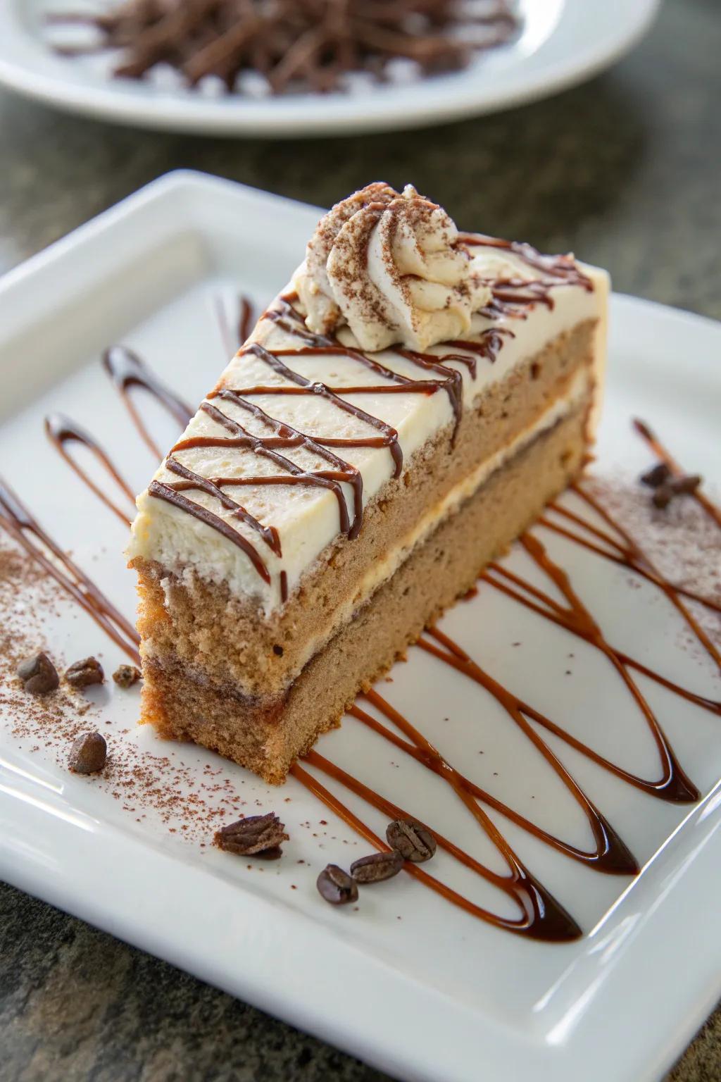 A basic chocolate swirl can change your cake slice into an artistic statement.