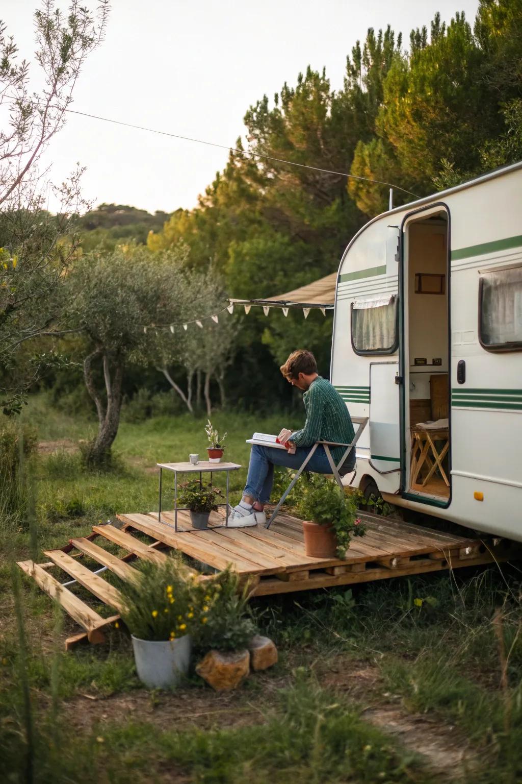 A movable platform deck adds rustic beauty and adaptability.