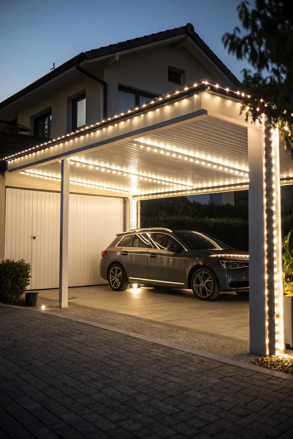 LED strips provide a soft and welcoming radiance for your carport.