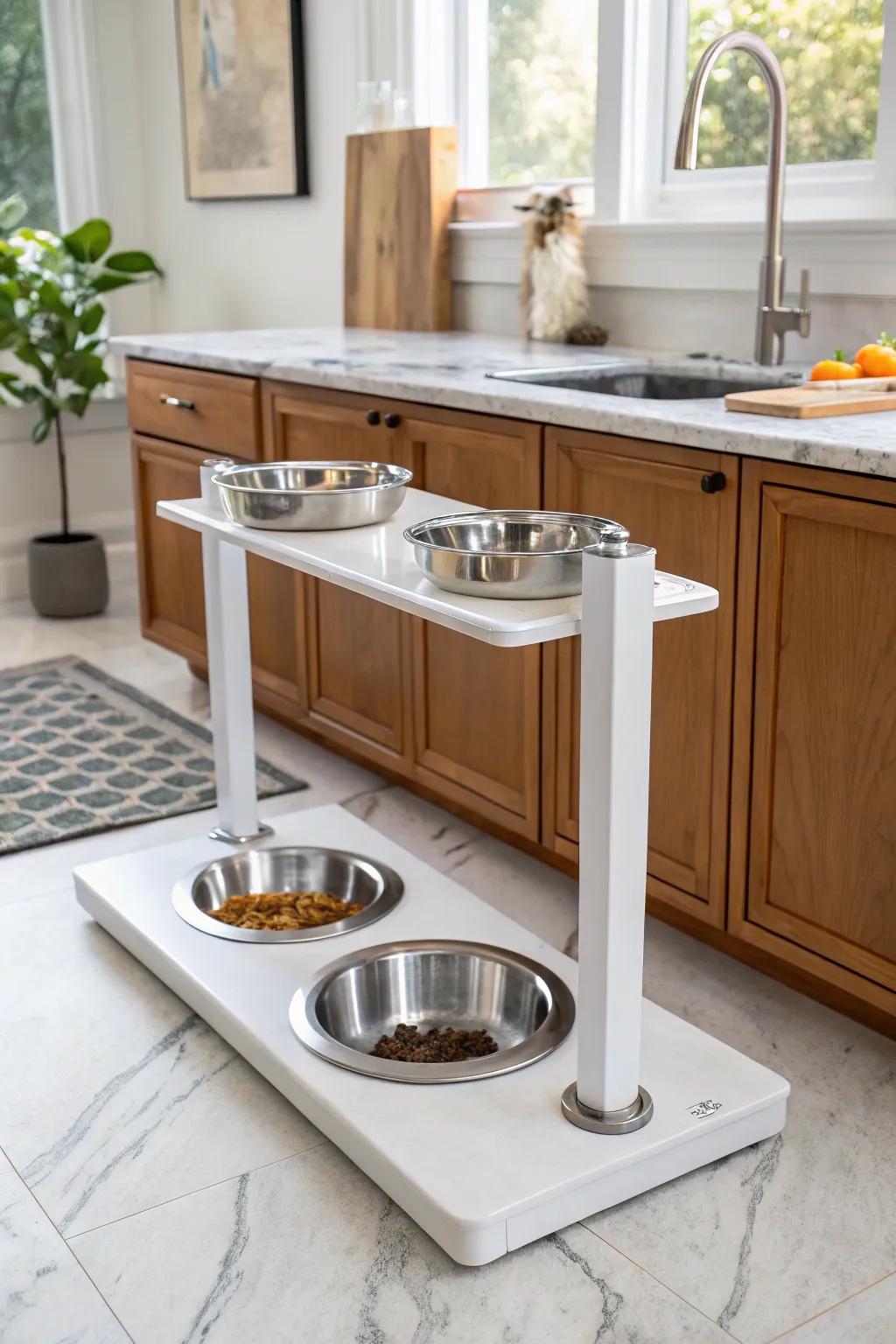 Elevated feeding stations not only add a touch of class but also assist with digestion.