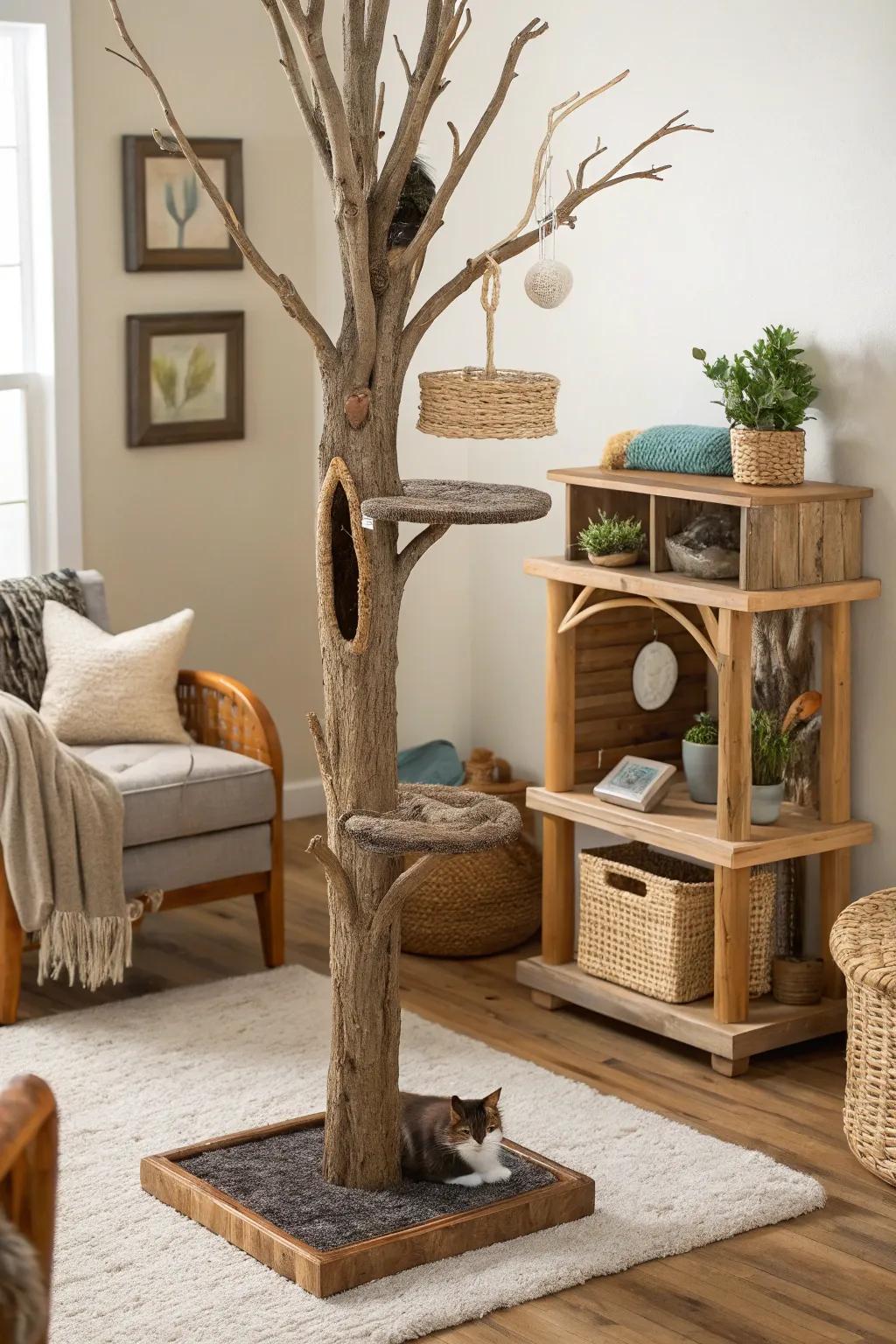 This natural aesthetic cat tree brings a touch of the outdoors inside.