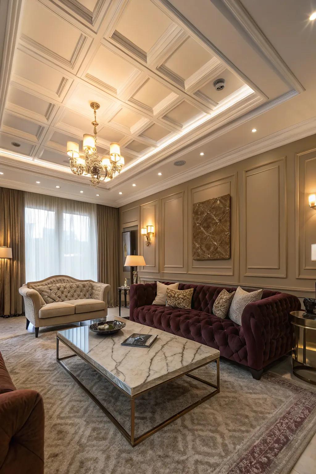 Coffered ceilings add a touch of timeless elegance to any room.