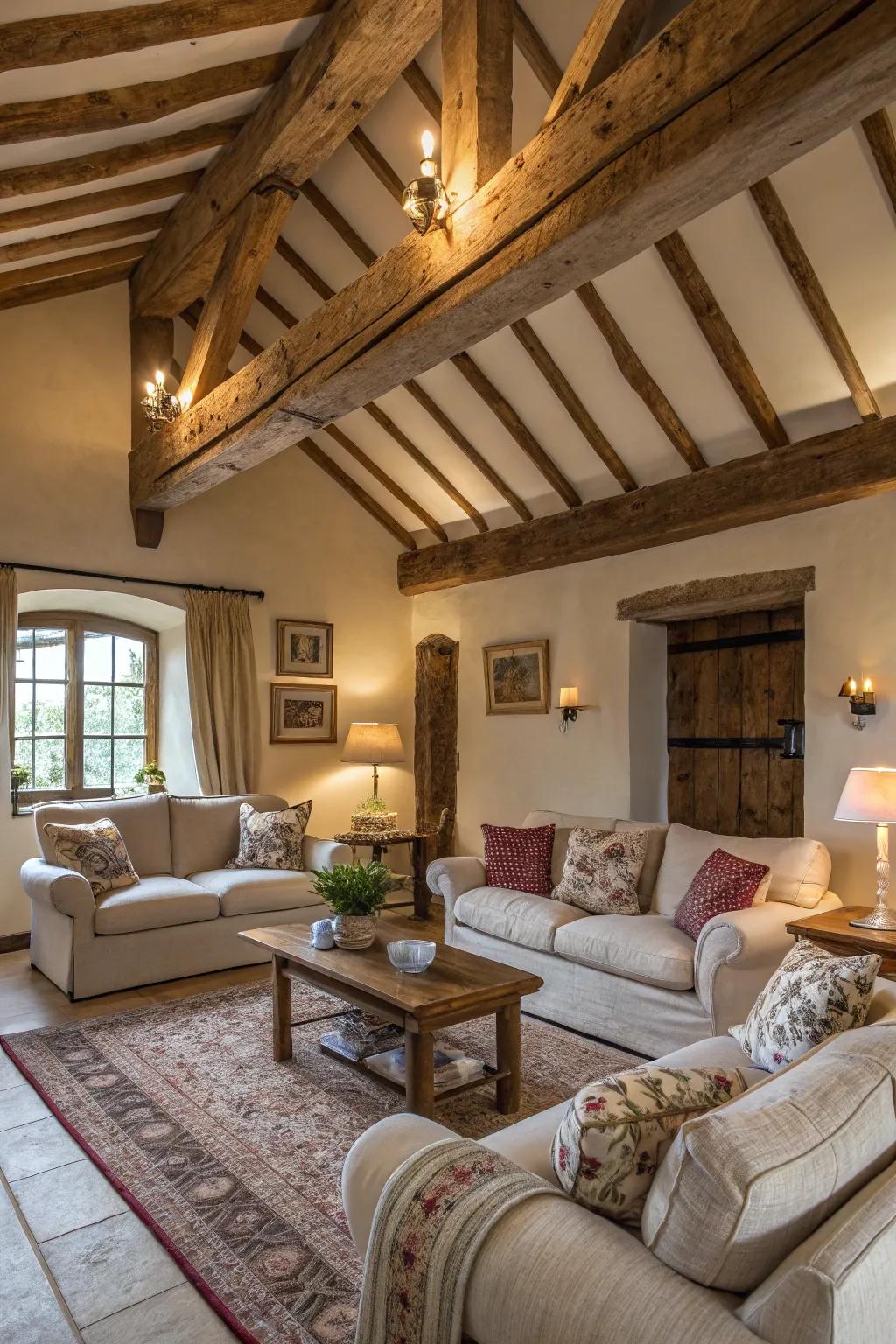 Wooden beams bring a cozy and inviting feel to any room.