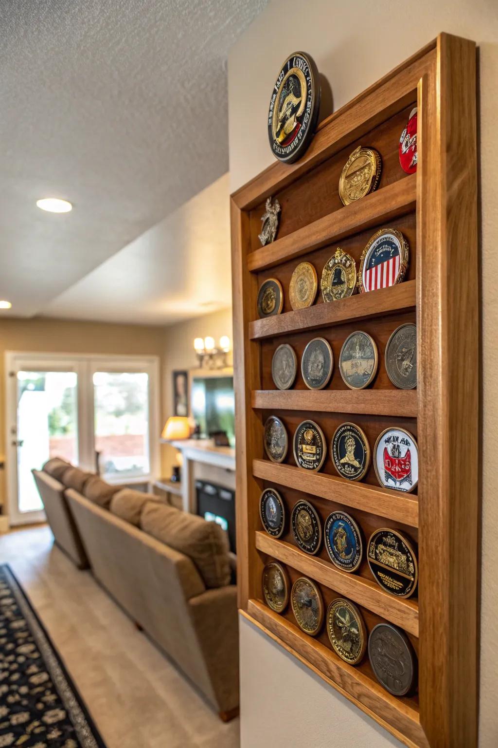 Wall-mounted wood displays present your collection with sophistication.
