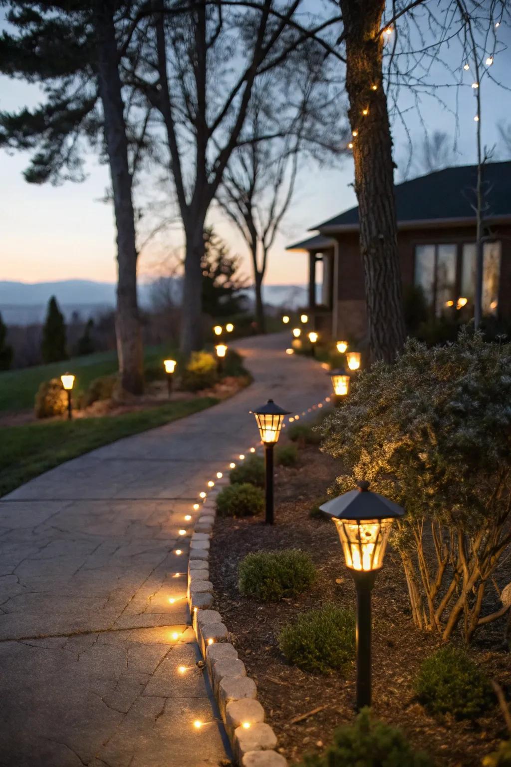 Solar lights can magically turn your driveway into an inviting pathway.