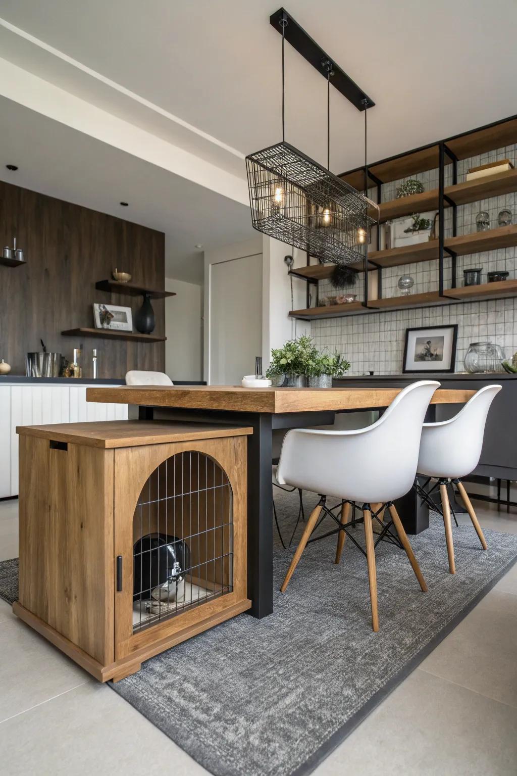 Use the space under the table as a cozy spot for your dog.