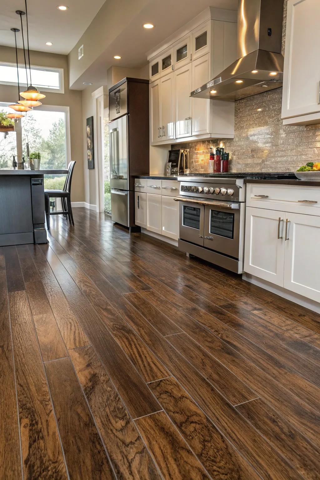 Vinyl planks provide the allure of hardwood without the associated costs.