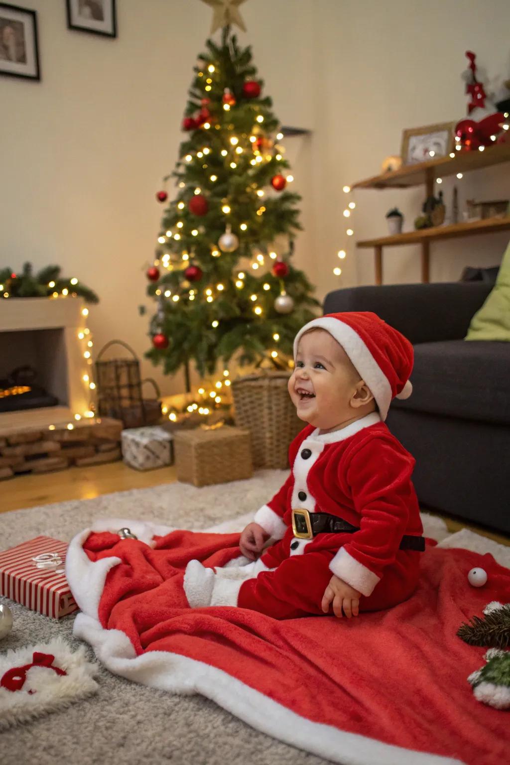 With your baby wearing Santa's clothes, you can capture the magic of Christmas!