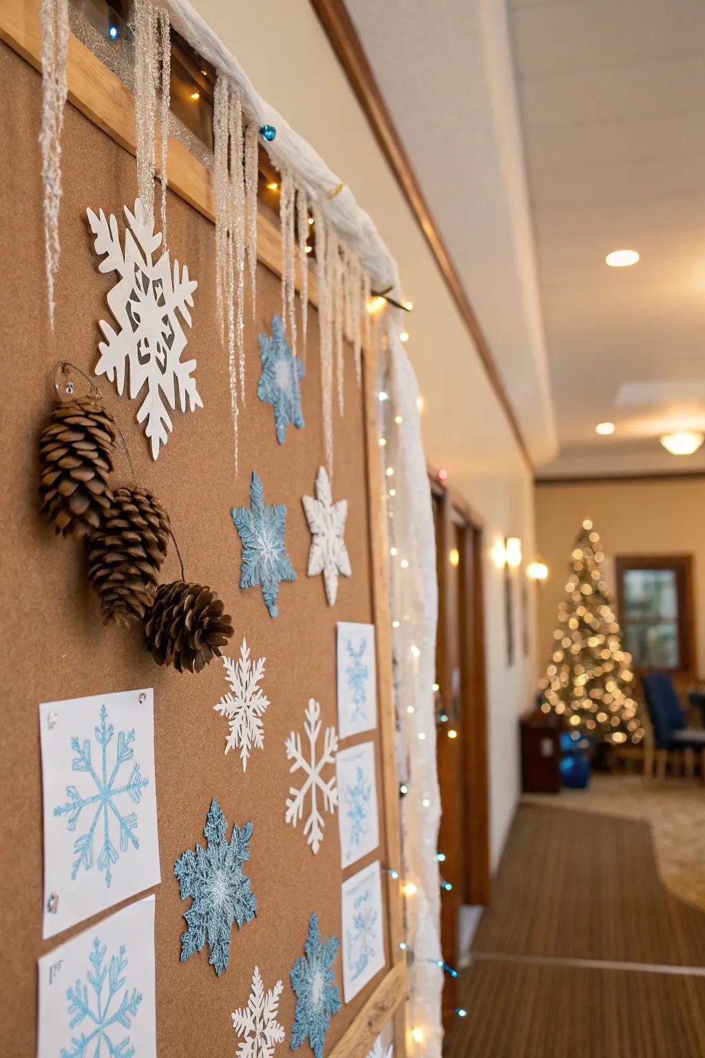 Create a captivating snowy dreamscape on your display board.