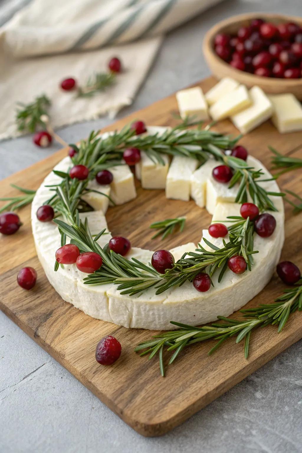 This cheese wreath brings festive cheer to any table.