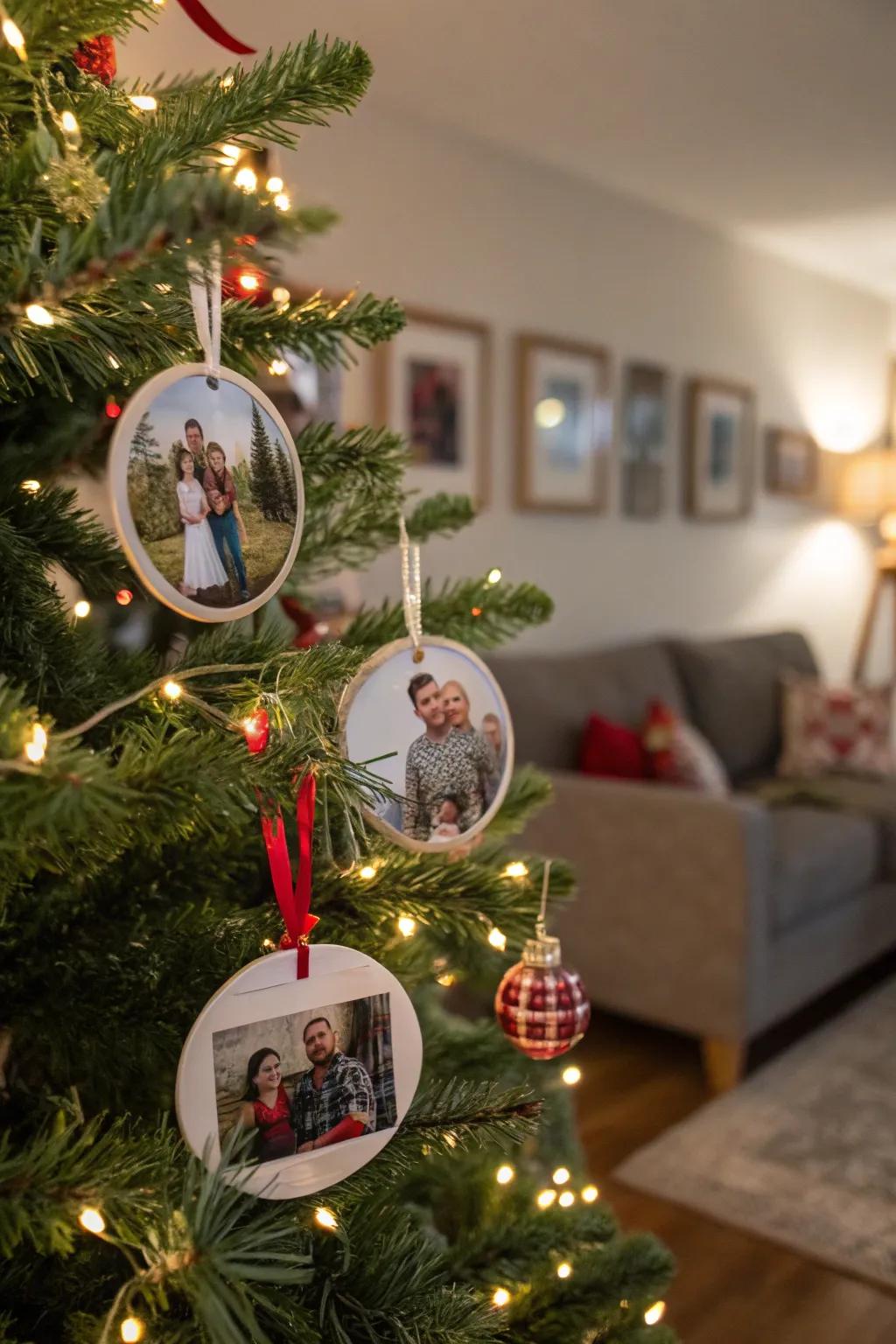 A tree showcasing treasured moments in ornament form