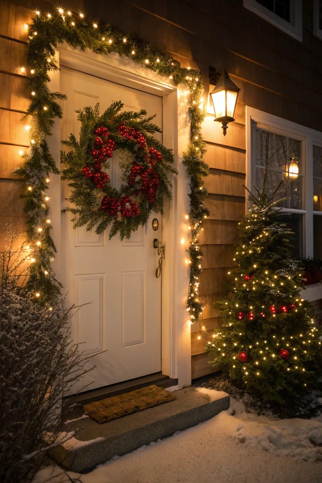 A captivating entrance with a festive garland sets the stage for a magical evening.
