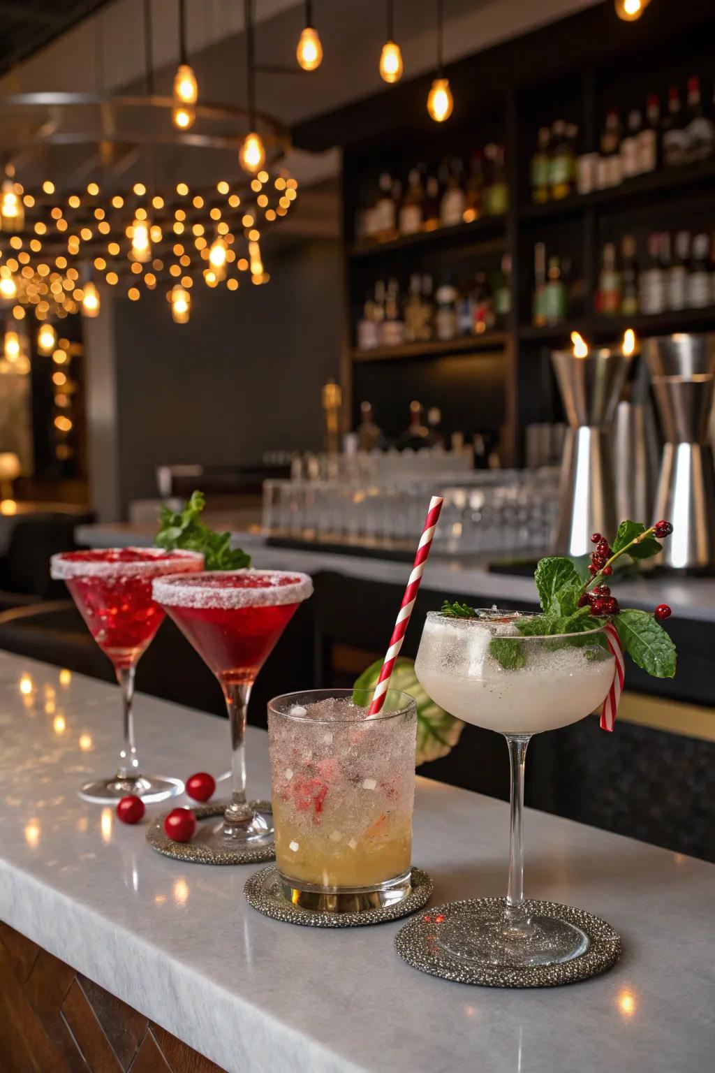 Design a standout cocktail area to impress your guests with holiday-inspired drinks.