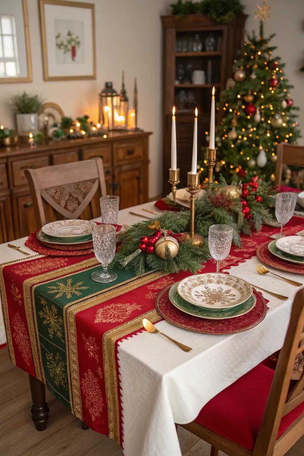 Traditional Christmas colors create a warm and welcoming ambiance for your table.