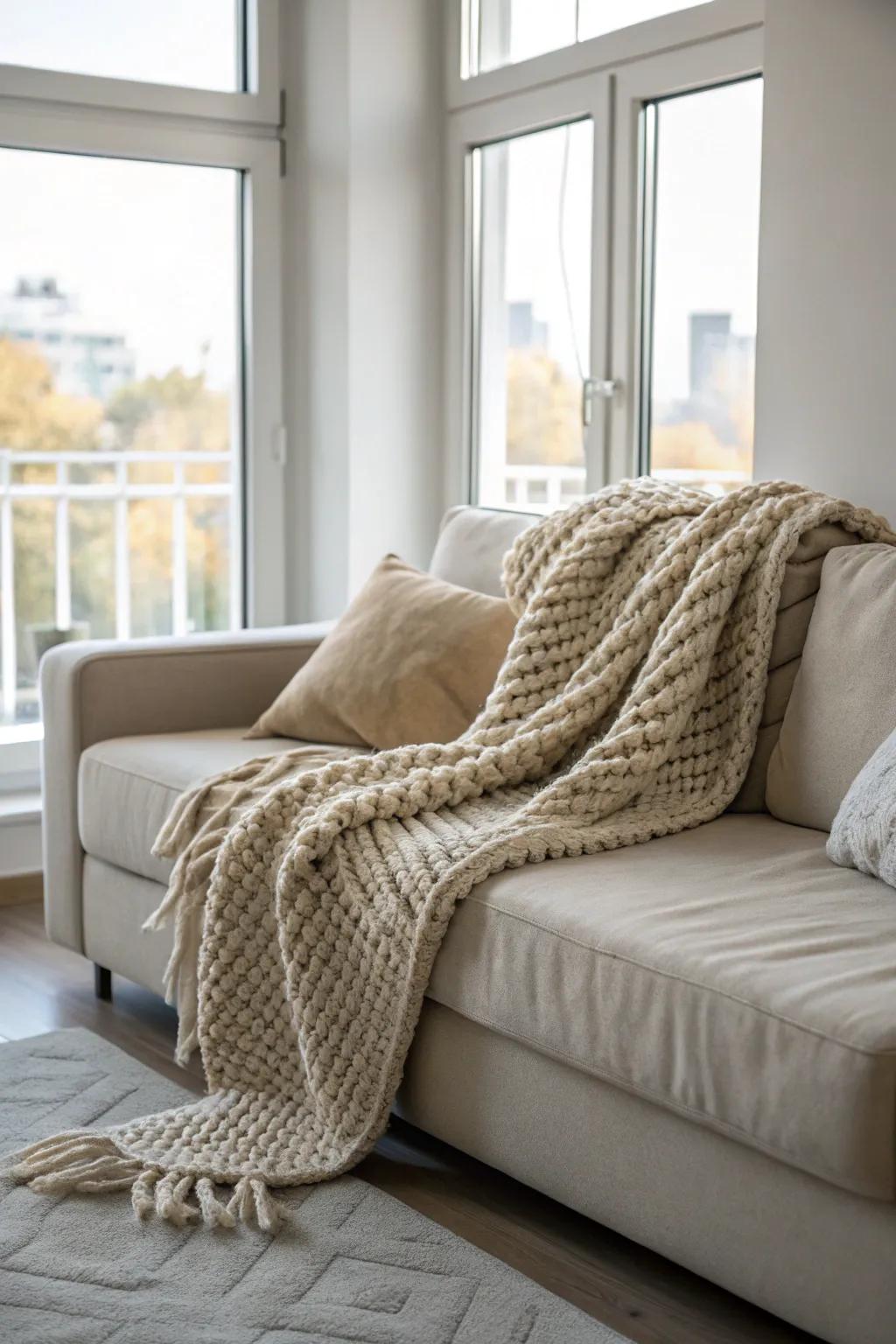 Neutral shades give a classic look to a chunky throw.