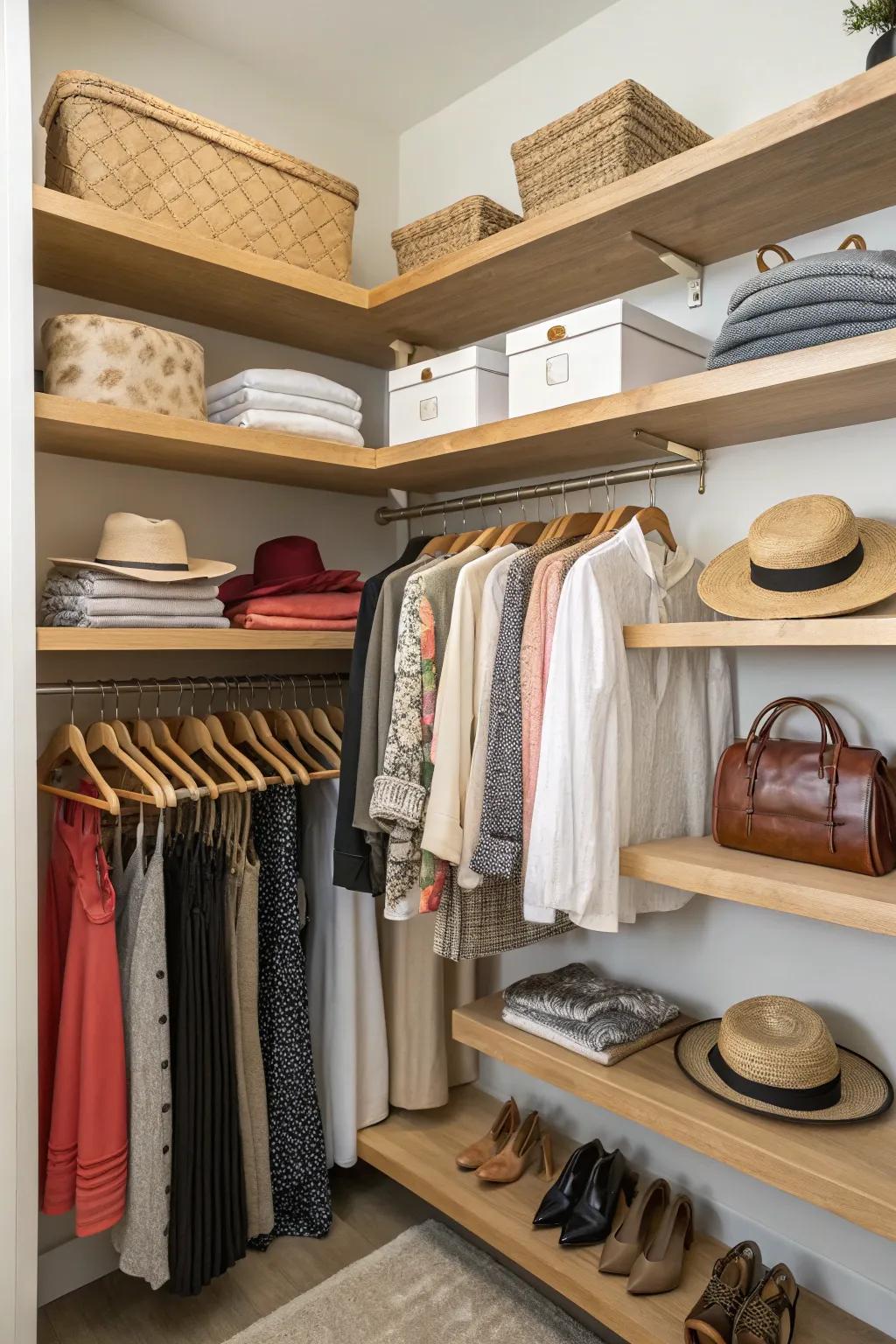 Capitalize on vertical space with refined corner shelves.