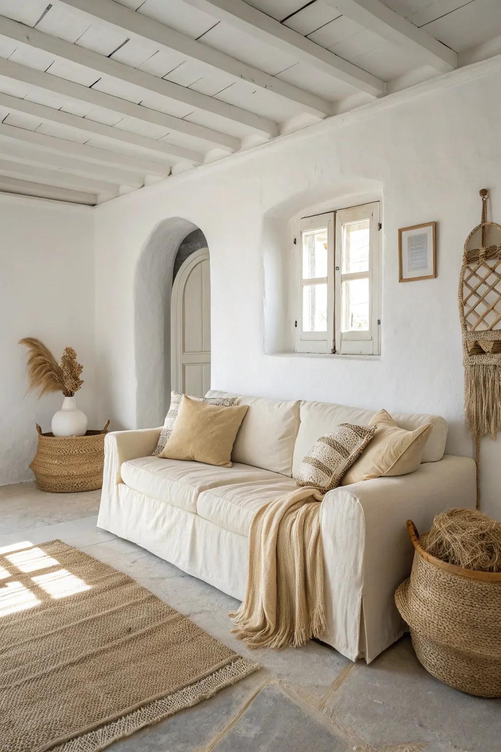 A neutral scheme establishes a coastal chic environment.