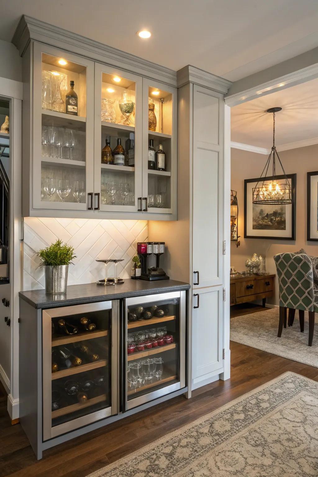 A chic multifunctional unit perfect for storing coffee and wine essentials.