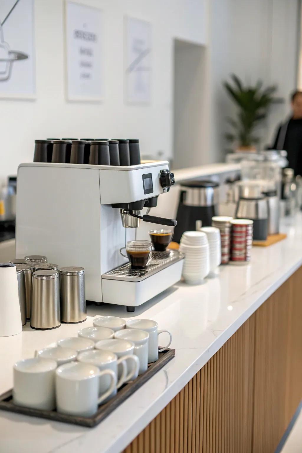 A simple coffee bar arrangement with all items intentionally placed.