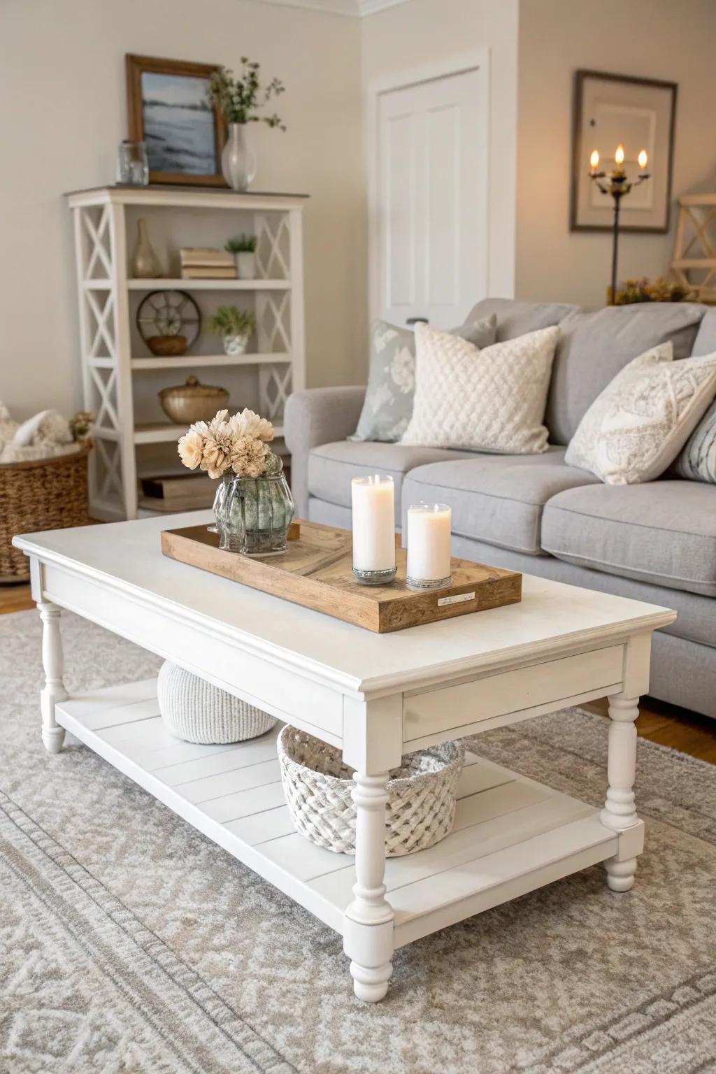 A timeless white coffee table introduces refinement and light into any space.