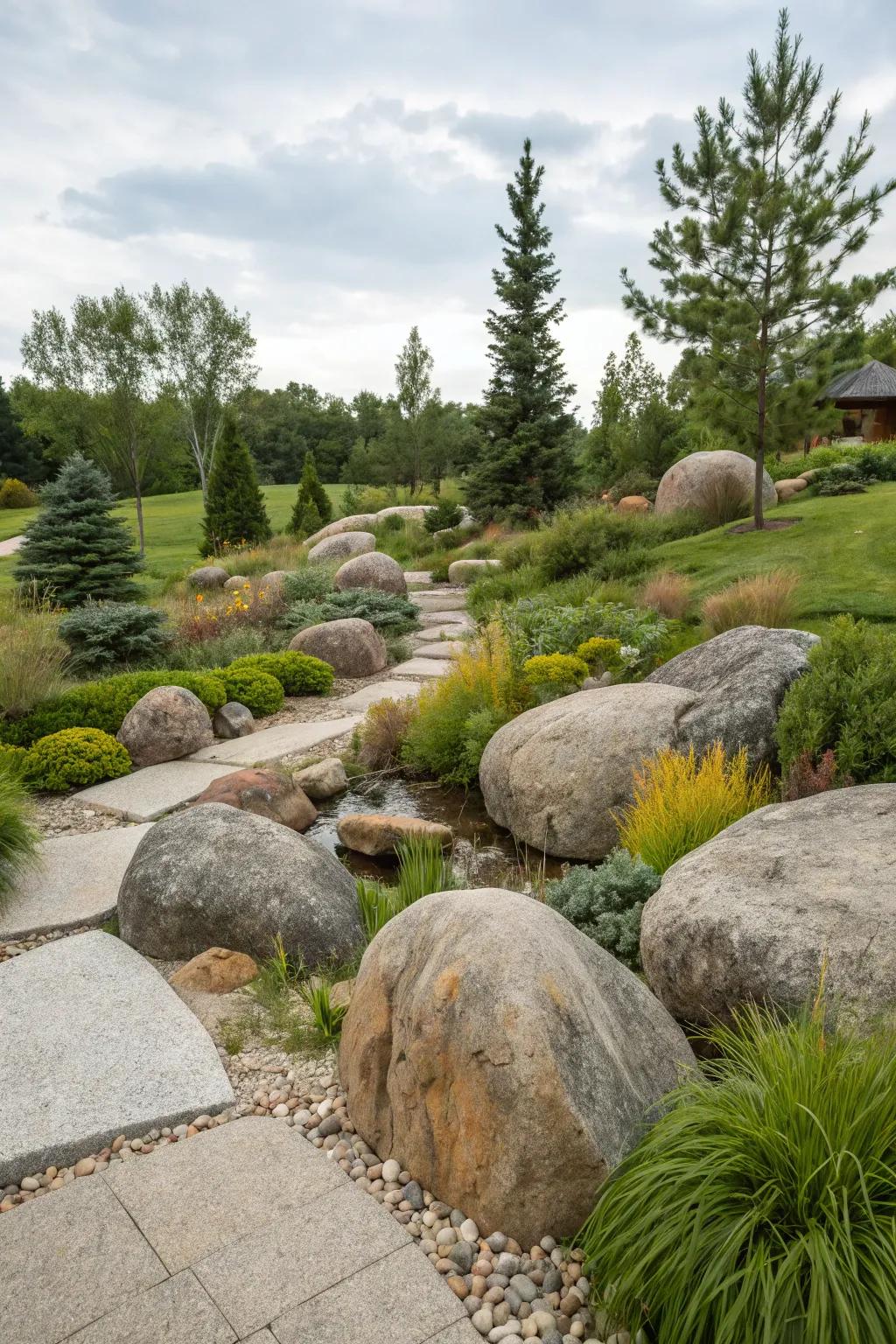 Natural stone features evoke a sturdy and authentic Colorado sensation in your garden.