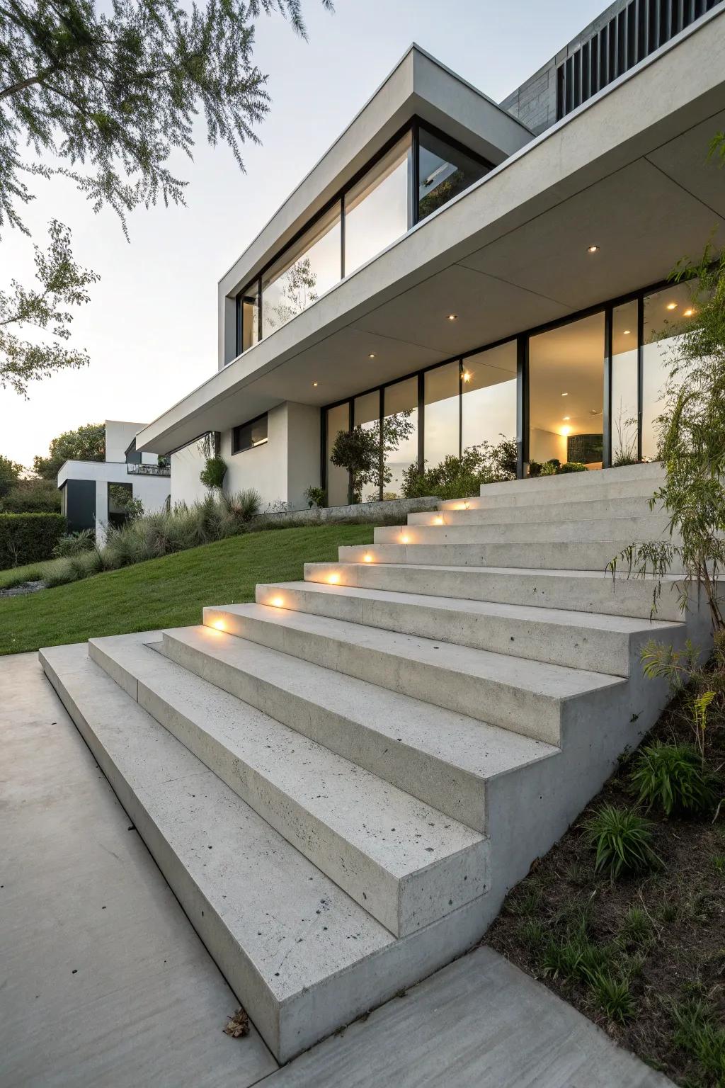 Minimalist steps exuding a polished and refined entry.