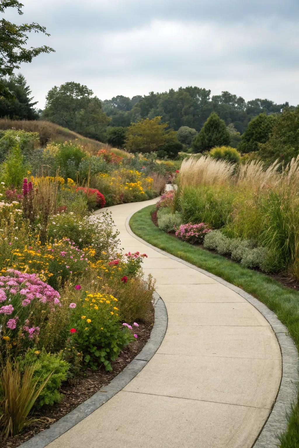 Curved paths offer a smooth, elegant flow in any garden setting.