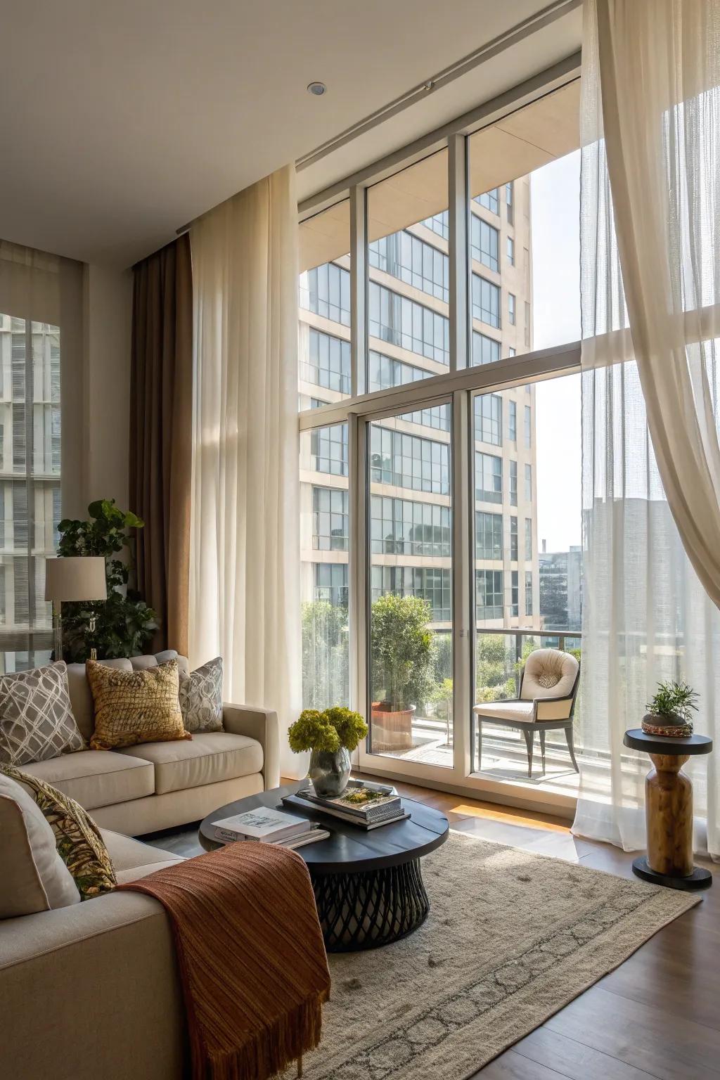 Sunlight amplifying the spaciousness of a condo living area.