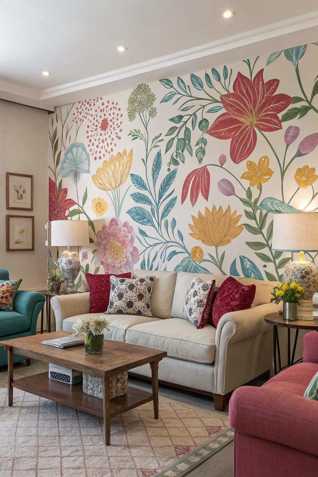 A floral content wall that cultivates an indoor garden ambiance