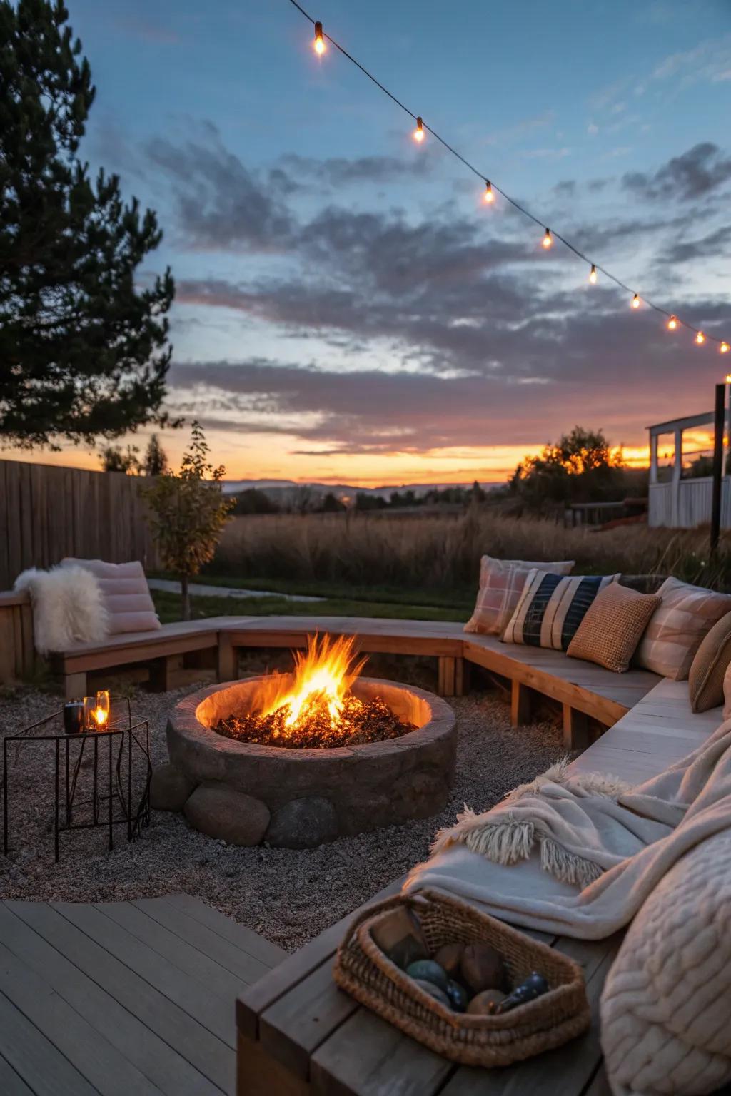 A comfortable fire pit setting is ideal for evening gatherings.